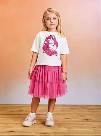 Saia de tule com babado pink chicle | Momi