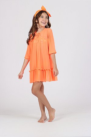 Vestido kids tule laranja neon Eduarda | Siri Kids 40091