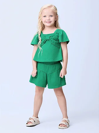 Conjunto verde com laço de strass | Momi