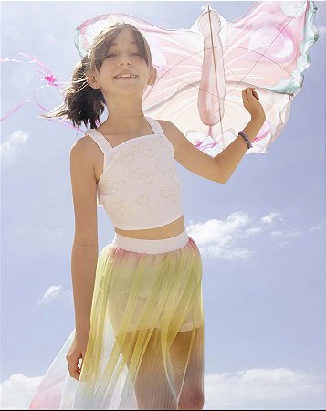 Conjunto saia midi arco iris e cropped corações | Gabriela Aquarela