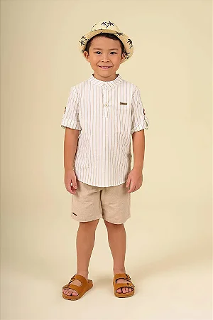 Conjunto bata listrado e bermuda em sarja | Ok&friends