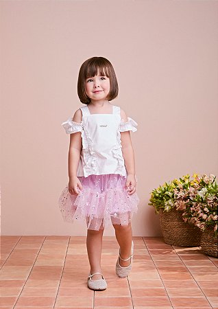 Conjunto blusa e saia de tule rosa | Animê