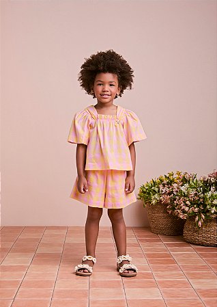 Conjunto colorido bata e short xadrez | Animê
