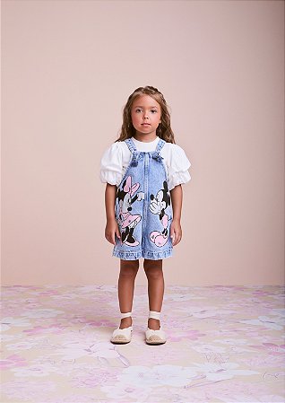 Jardineira jeans Minnie e Mickey | Animê