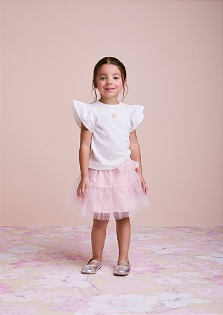 Conjunto saia de tule rosa e blusa branca | Animê