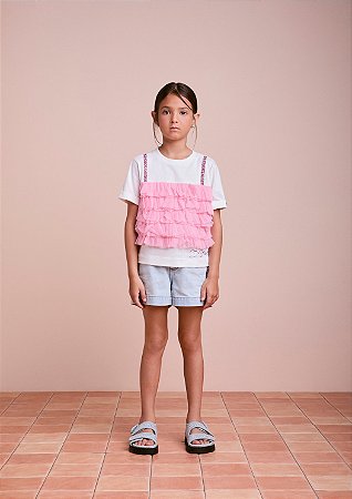 Blusa com babados de tule rosa | Animê