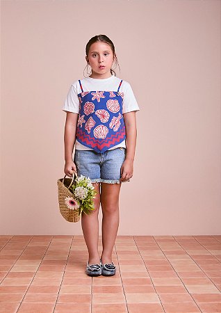 Blusa com lenço estampada azul e vermelha | Animê