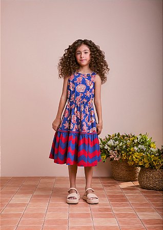 Vestido fundo do mar azul e vermelho | Animê