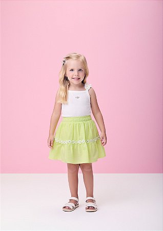 Conjunto short saia verde limão e regata branca | Momi