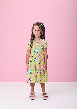 Vestido florida da Hello Kitty verde limão | Momi