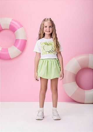 Conjunto short saia verde e blusa branca | Momi