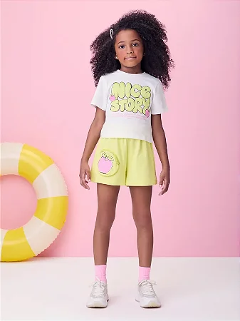 Conjunto blusa e short com bolso cor melão | Momi