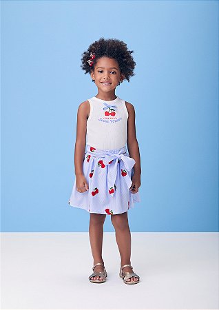 Conjunto short saia e regata azul cereja | Momi