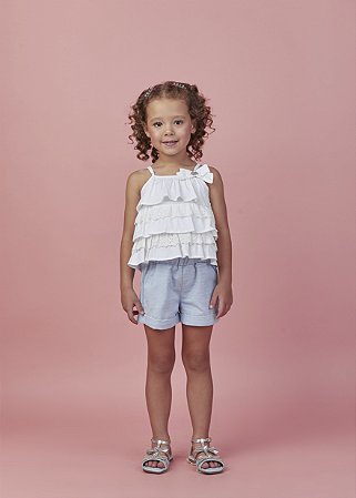 Conjunto short listrado e bata com babados em laise | Gabriela Aquarela