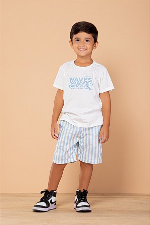 Conjunto bermuda listrada e camiseta com silk | DIGI