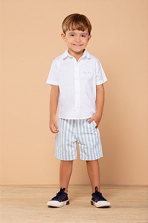 Conjunto bermuda listrada e camisa em tricoline | DIGI