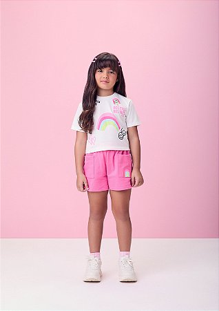 Conjunto blusa e short rosa arco iris | Momi