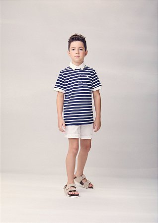 Camisa polo listrada azul marinho e branca | Youccie