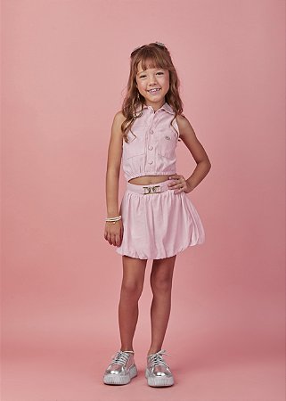 Cojunto saia ballone rose e camisa | Gabriela Aquarela