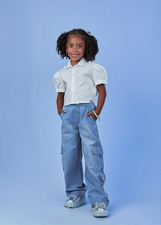 Calça wide leg cargo jeans | Gabriela Aquarela