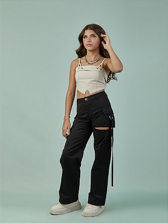 Cropped em linho shine com alça dupla | Pinkx