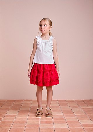 Conjunto blusa branca e saia vermelha | Animê