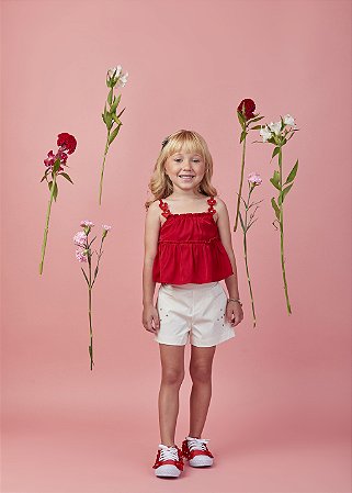 Conjunto bata vermelha florzinha de croche | Gabriela Aquarela