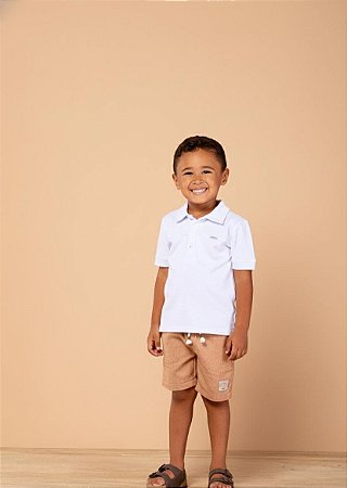 Conjunto bermuda em fibrado e polo com recorte | DIGI