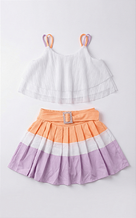 Conjunto saia pregas e bata plissada | Gabriela Aquarela
