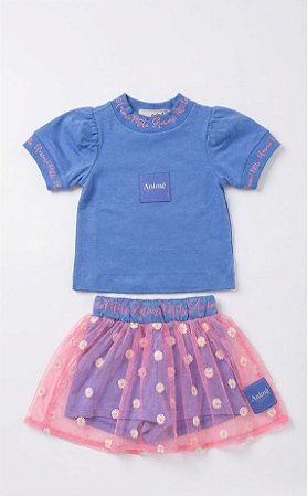 Conjunto blusa azul e saia de tule | Animê