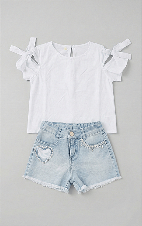 Conjunto short coração bordado | Gabriela Aquarela