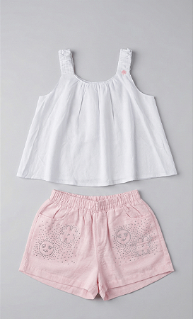 Conjunto em sarja strass e bata | Gabriela Aquarela