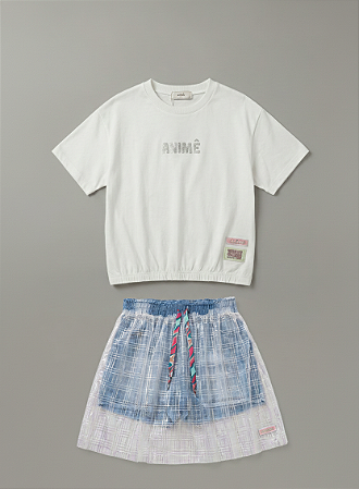 Conjunto blusa e short saia holografica | Animê
