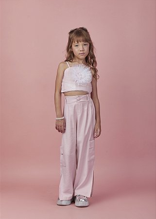 Conjunto wide leg e cropped com flor | Gabriela Aquarela