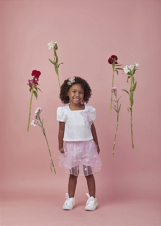 Conjunto saia tule e blusa com laço | Gabriela Aquarela