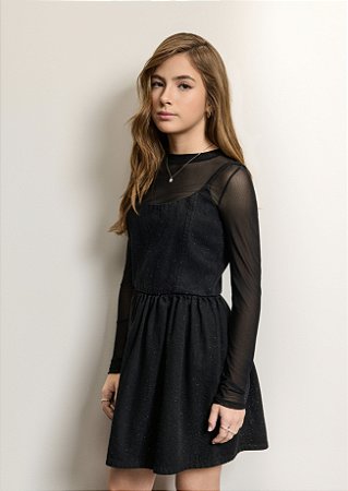 Blusa manga longa em tule preto | Authoria