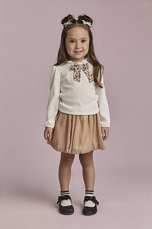 Conjunto Saia e Blusa Laço Animal Print Bege | Gabriela Aquarela