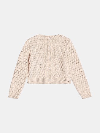 Casaco Infantil Menina Bege de Tricot Texturizado | Momi