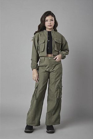Jaqueta em Sarja Suede com Amarração Verde Militar | Pinkx
