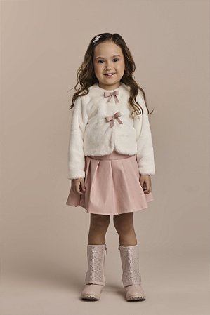Conjunto Saia Like Leather e Casaqueto Teddy Rosa | Gabriela Aquarela