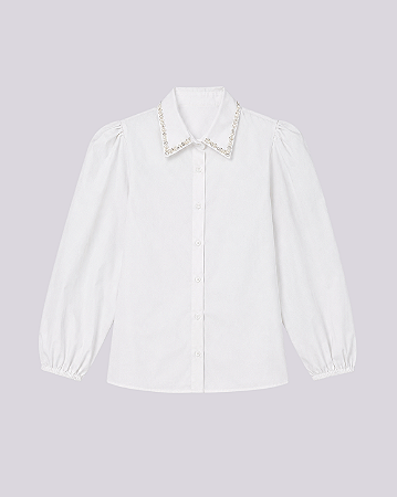 Camisa de Algodão Branca com Gola de Cristais | Gabriela Aquarela