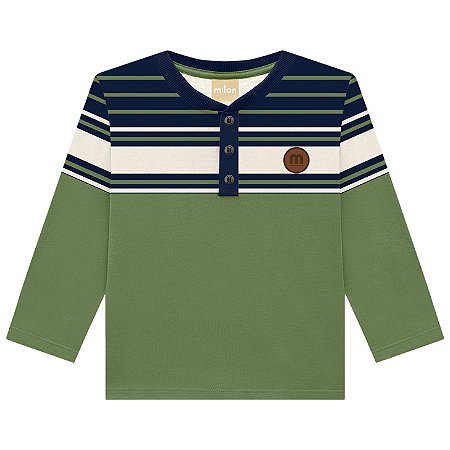 Blusa Manga Longa Listrada Verde e Marinho | Milon