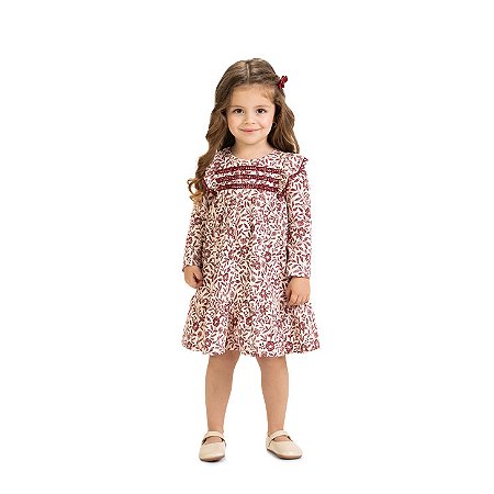 Vestido Manga Longa Floral Bordô | Milon