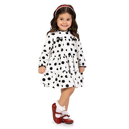 Vestido Manga Longa Poá Preto e Branco | Milon