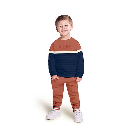 Conjunto Moletom Born to Travel Terracota e Marinho | Milon