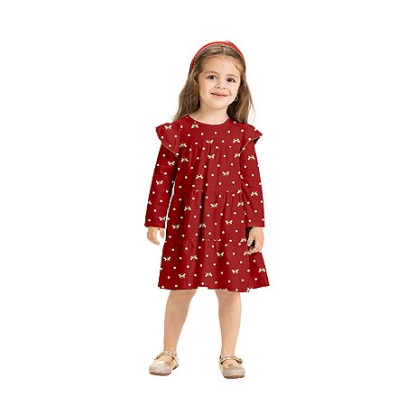 Vestido Manga Longa Vermelho Poá e Abelhinhas | Milon