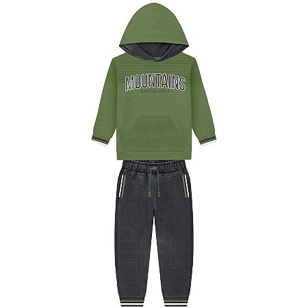 Conjunto Moletom Mountains Verde e Calça Chumbo | Milon
