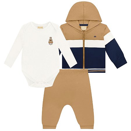 Conjunto Trio Jaqueta Color Block, Body e Calça Caramelo | Milon