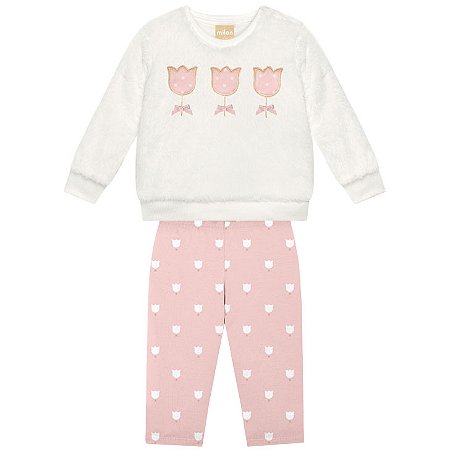Conjunto Blusa Peluciada Tulipas e Calça Rosa | Milon