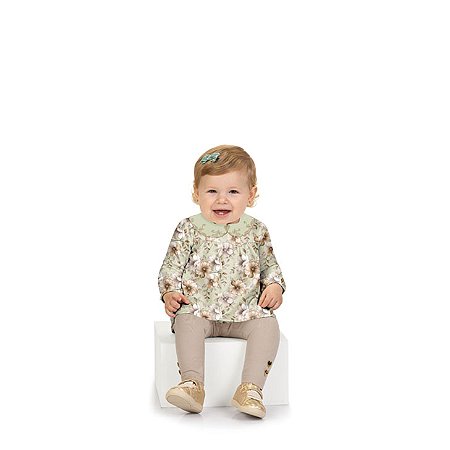 Conjunto Bata Floral Gola Bordada e Legging | Milon